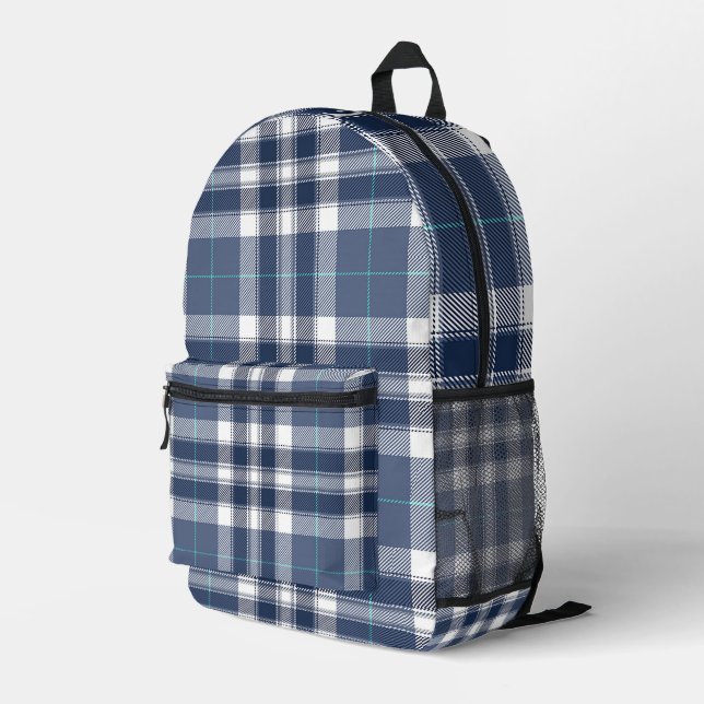 Light Blue Plaid  Printed Backpack (Back Corner Right)