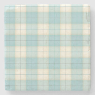 Light Blue Plaid Tartan Stone Coaster