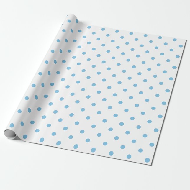 Light Blue Polka Dot on White Large Space Wrapping Paper (Unrolled)