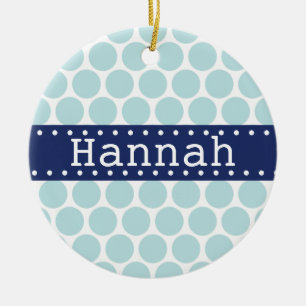 Light Blue Polka Dot Pattern Blue Banner Ceramic Tree Decoration