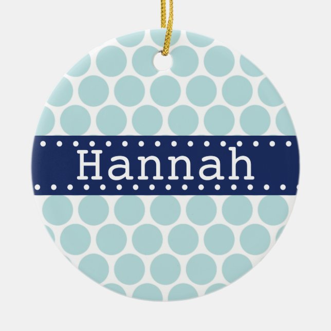 Light Blue Polka Dot Pattern Blue Banner Ceramic Tree Decoration (Front)