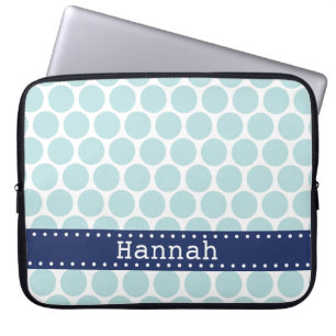 Light Blue Polka Dot Pattern Blue Banner Laptop Sleeve