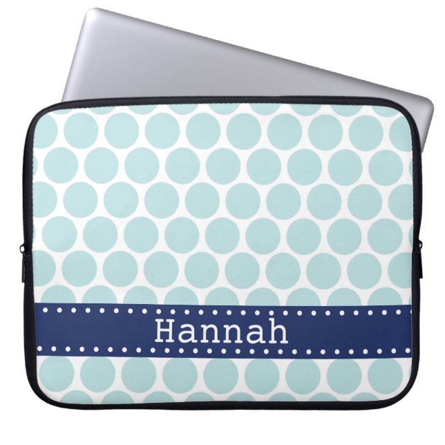 Light Blue Polka Dot Pattern Blue Banner Laptop Sleeve (Front)