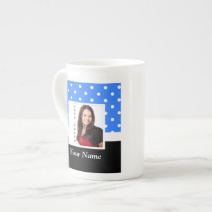 Light blue polka dot photo template bone china mug