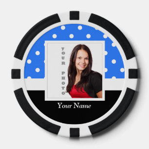 Light blue polka dot photo template poker chips