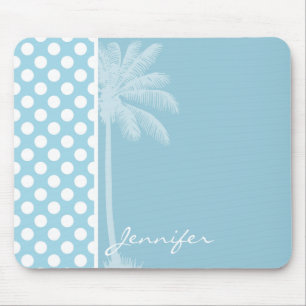 Light Blue Polka Dots; Palm Mouse Mat