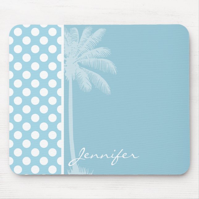 Light Blue Polka Dots; Palm Mouse Mat (Front)