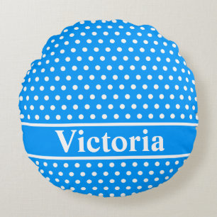 Light Blue Polka Dots Round Cushion