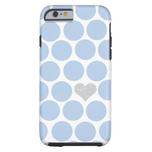 Light Blue Polka Dots Silver Heart iPhone Tough iPhone 6 Case