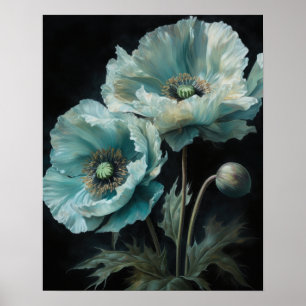 Light Blue Poppy Flowers Art Print Poster