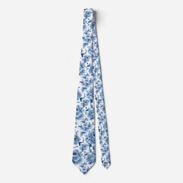Light Blue Porcelain Floral Wedding Groomsmen Gift Tie (Front)