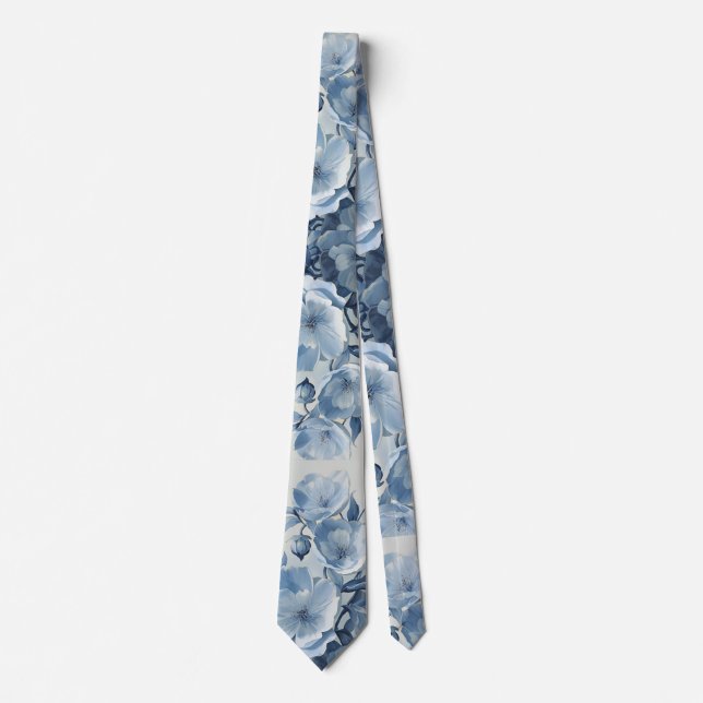 Light Blue Porcelain Floral Wedding Groomsmen Gift Tie (Front)