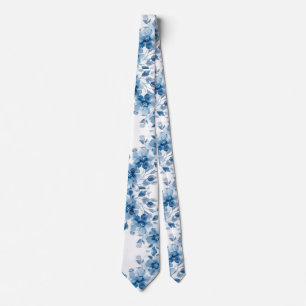 Light Blue Porcelain Floral Wedding Groomsmen Gift Tie