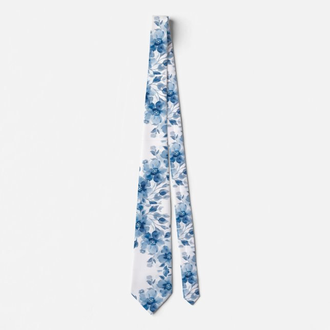 Light Blue Porcelain Floral Wedding Groomsmen Gift Tie (Front)
