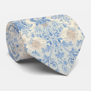 Light Blue Porcelain Floral Wedding Groomsmen Gift Tie