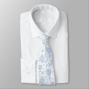 Light Blue Porcelain Floral Wedding Groomsmen Gift Tie