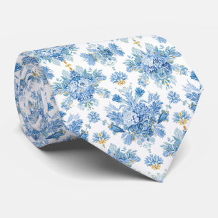 Light Blue Porcelain Floral Wedding Groomsmen Gift Tie