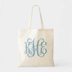 Light Blue Preppy Script Monogram - KHE Tote Bag