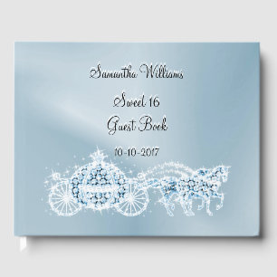 Light Blue Princess Coach & Horses Sweet 16 Guest Guest Book