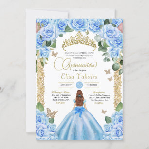 Light Blue Princess Dress Butterfly Quinceañera Invitation