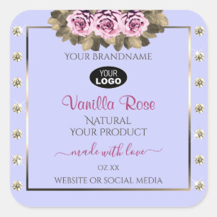 Light Blue Product Labels Pink Roses Diamonds Logo