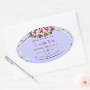 Light Blue Product Labels Pink Roses Gold Diamonds