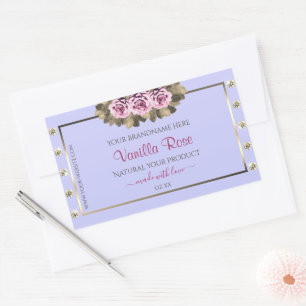 Light Blue Product Labels Pink Roses Gold Diamonds
