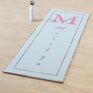 Light Blue Purple Pink Modern Chic Trendy Monogram Yoga Mat