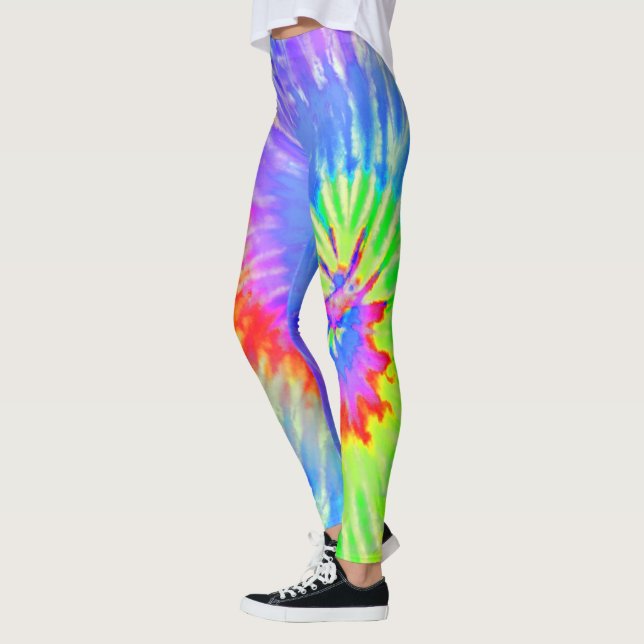 Light Blue & Purple Psychedelic Starburst Tie Dye Leggings (Left)