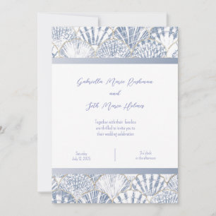 Light Blue Purple Shell Beach Wedding Invitation