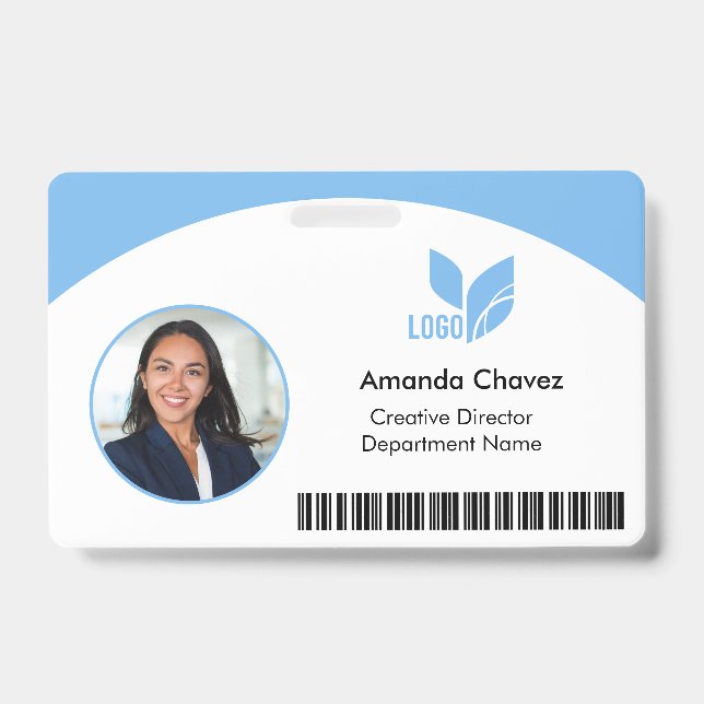 Light Blue QR Barcode Employee Photo ID Badge (Front)