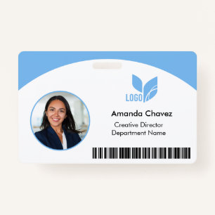 Light Blue QR Barcode Employee Photo ID ID Badge