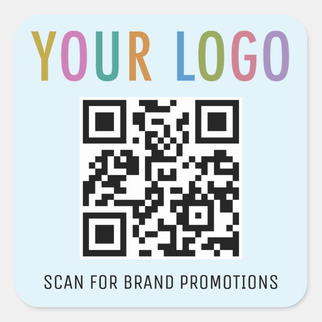 Light Blue QR Code Stickers Business Logo Square (Front)