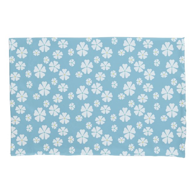Light blue quilt with white flowers pillowcase (Front-Left)