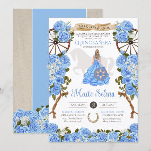 Light Blue Quinceanera Elegant Rose Western Charra Invitation