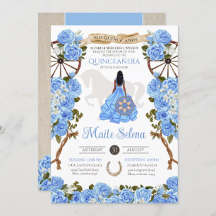 Light Blue Quinceanera Elegant Rose Western Charra Invitation