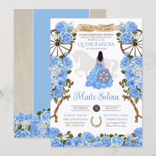Light Blue Quinceanera Elegant Rose Western Charra Invitation