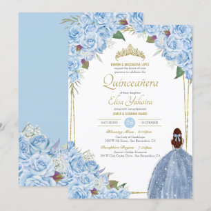 Light Blue Quinceanera Floral Rose Elegant Quince Invitation