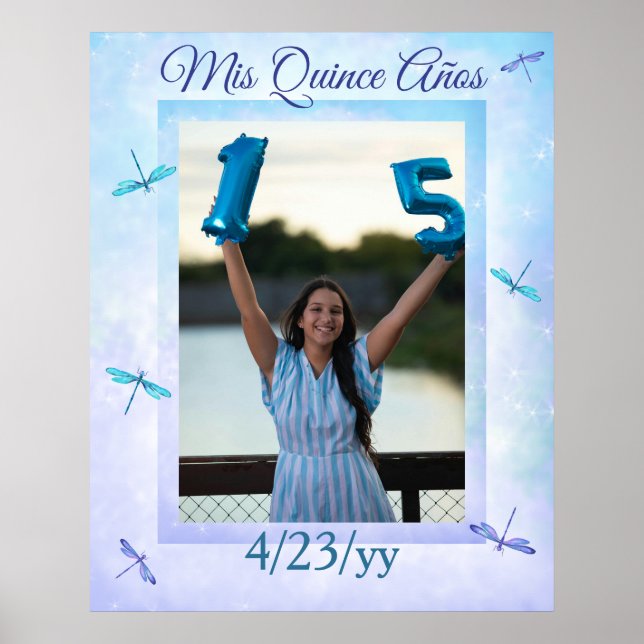 Light Blue Quinceañera Party Poster (Front)