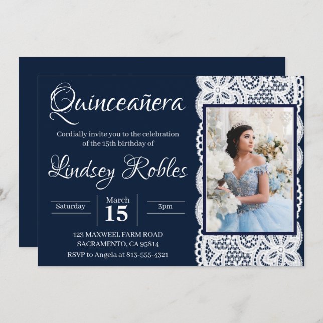light blue quinceanera Photo invitations (Front/Back)