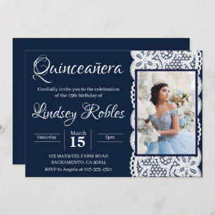 light blue quinceanera Photo invitations