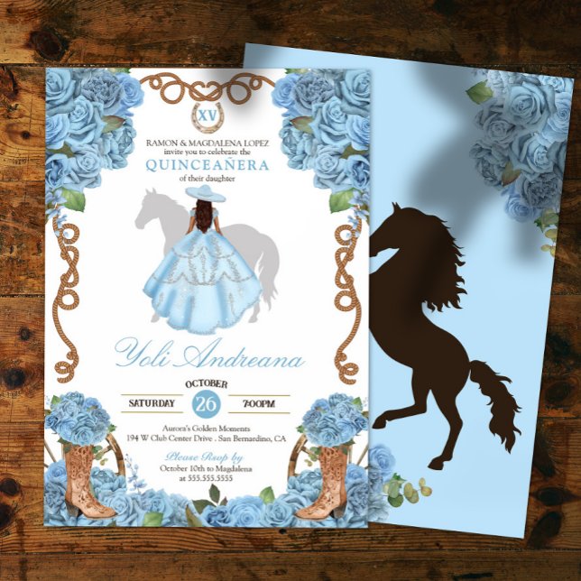 Light Blue Ranchero Charro Quinceanera Invitation (Creator Uploaded)