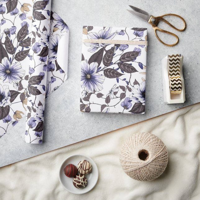 Light blue red flowers seamless pattern wrapping paper (Crafts)