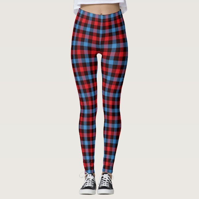 Light Blue/Red Plaid Women's Leggings (Front)