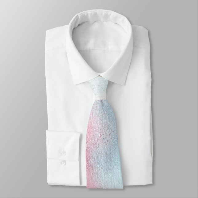 Light Blue & Red Watercolor Wedding Tie (Tied)
