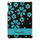 Light Blue Retro Flowers On Black