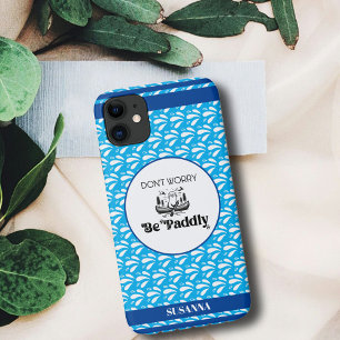 Light Blue Retro Pattern Otter Canoe Custom Name iPhone 11 Case