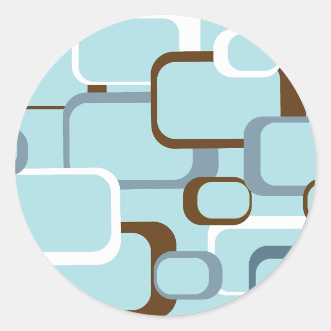 light blue retro squares classic round sticker (Front)
