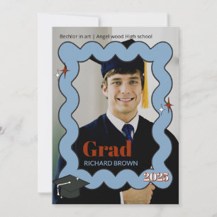 Light blue retro squiggle wavy graduation invite
