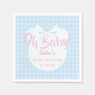 Light Blue Ribbon Bear Baby Shower Paper Napkin